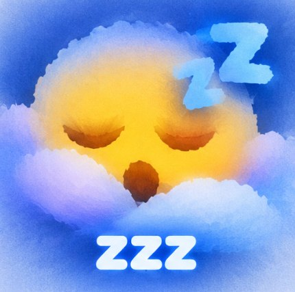 Original ZZZ artwork with a yellow sleepy face wrapped in soft blue and lavender clouds